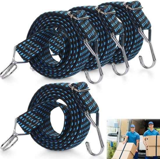 Rubberbande Verstelbare con Haken - 4 Stuks - 1 Metro Lunghezza - 3 cm Larghezza - Insettabile Universalmente