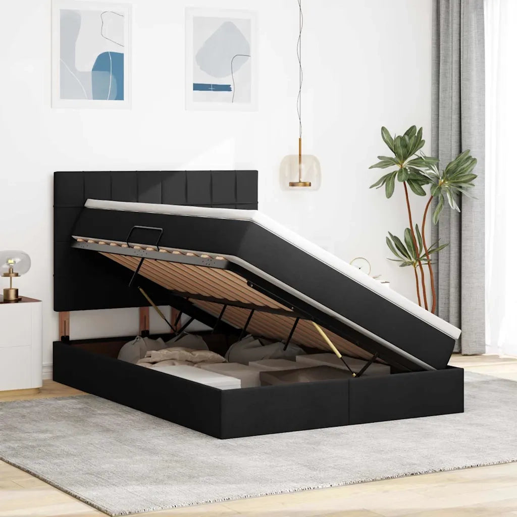 Letto con contenitore e materasso Nero 140 x 200 cm Poliestere