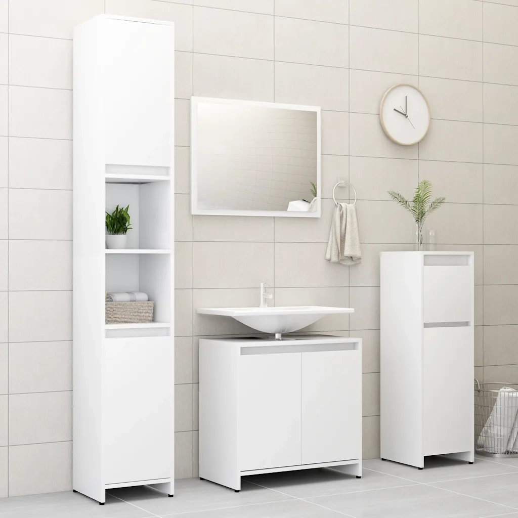Set Mobili da Bagno | Armadio da bagno Bianco in Legno Multistrato