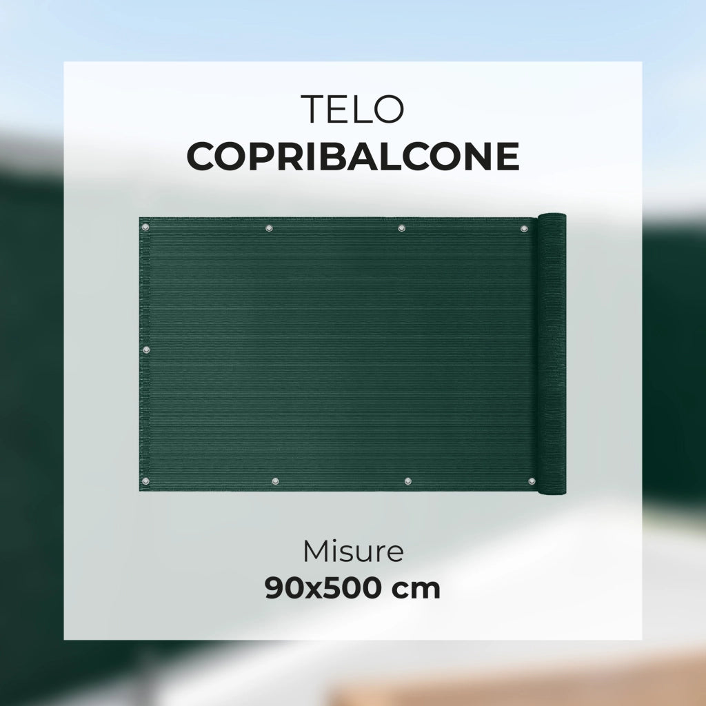 Telo Copribalcone Ombreggiante 90% con Occhielli 90x500 Cm per Privacy e Protezione Esterno Frangivista Verde