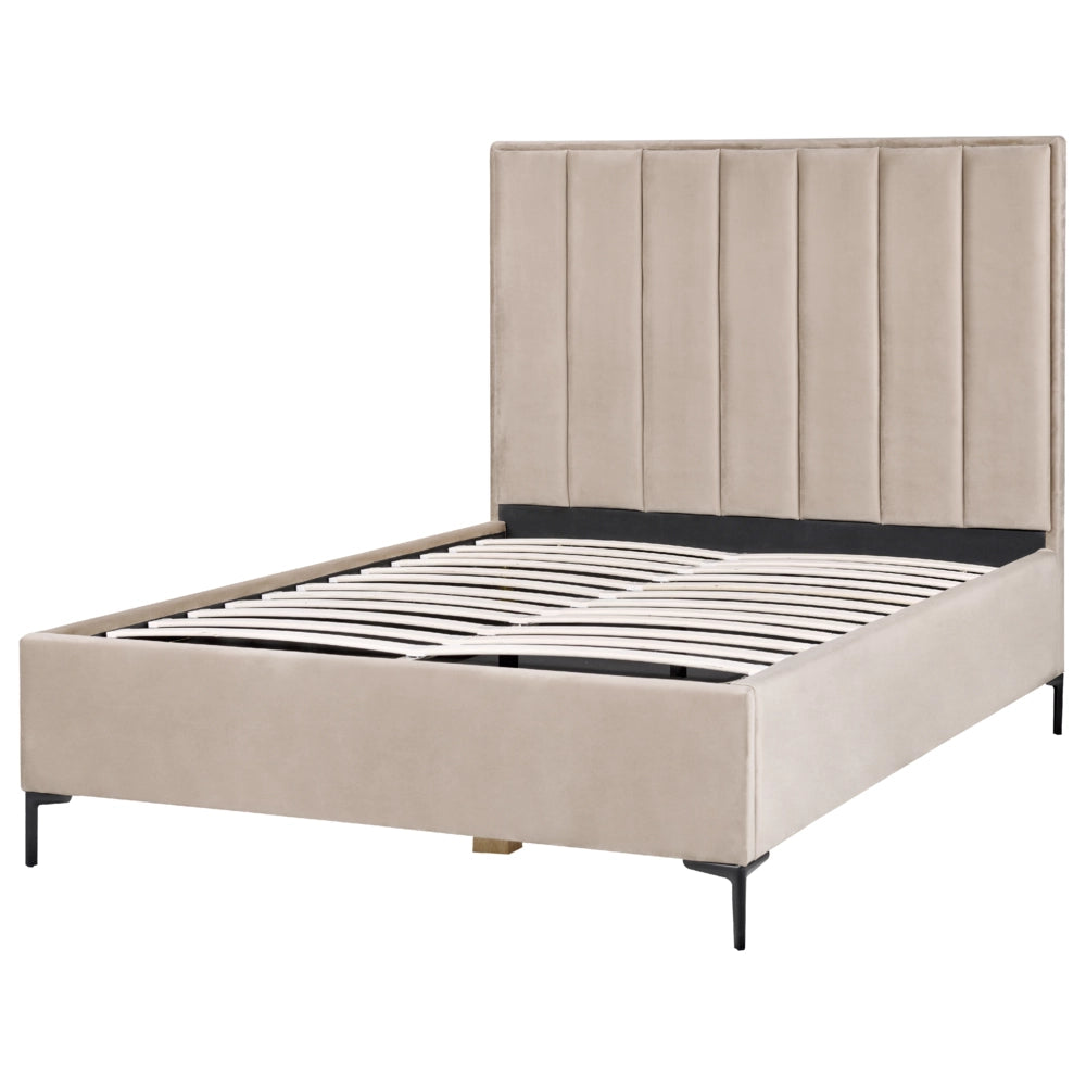 Letto in velluto grigio tortora matrimoniale 140 x 200 cm con poggiatesta imbottita contenitore ottomana gambe in metallo Nero