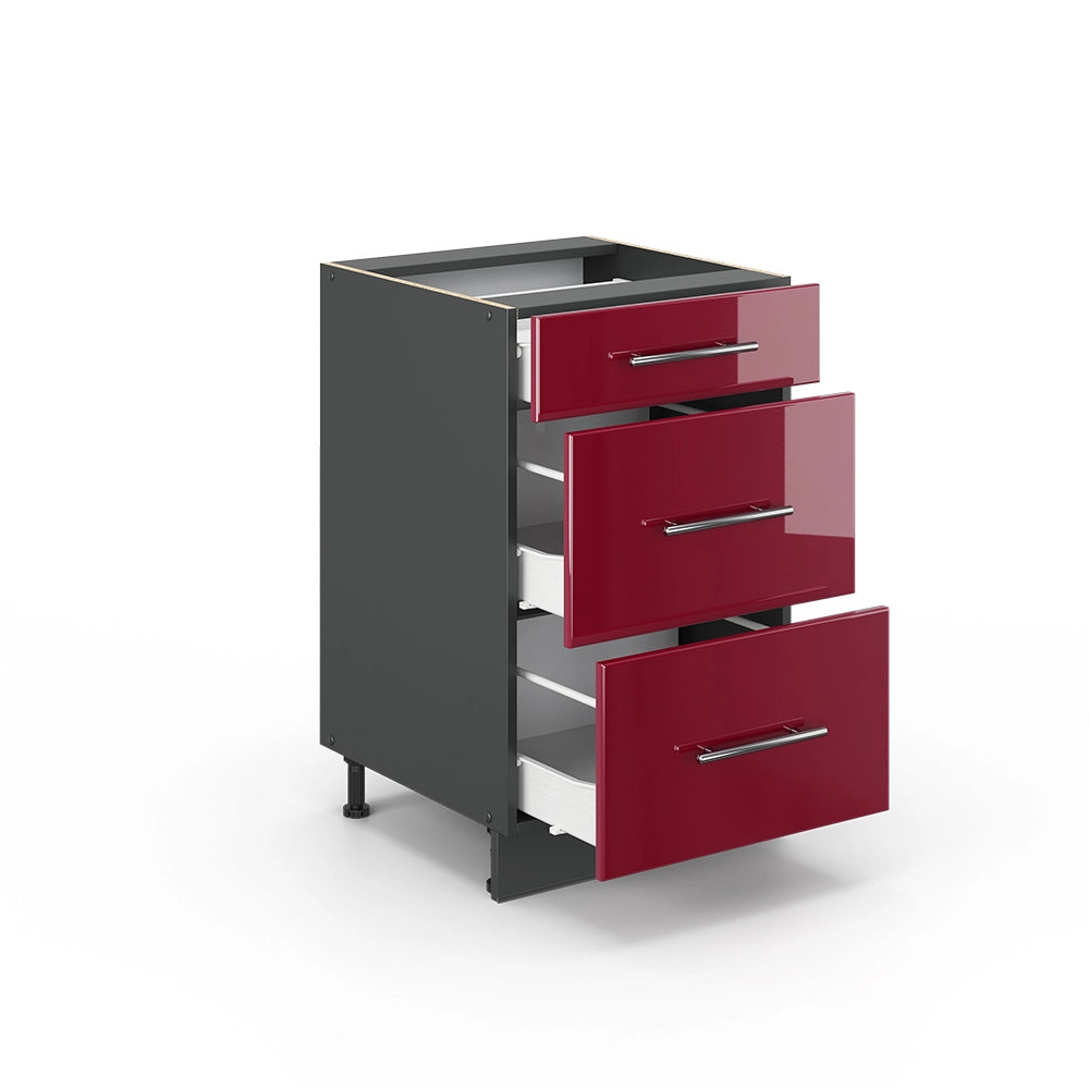 Vicco Mobiletto base per cucina Rosso bordeaux lucido 50 cm senza piano di lavoro