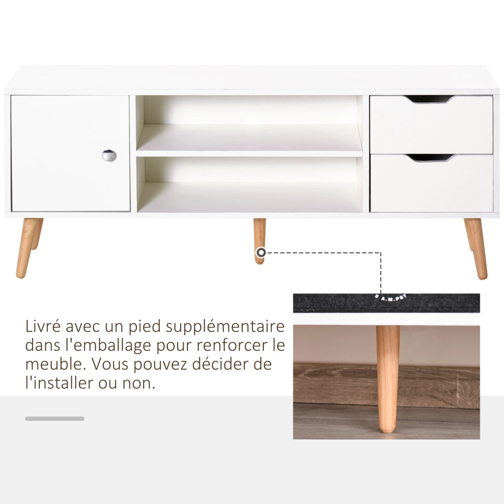 Mobile TV con credenza e cassetti ¨C zephmum ¨C Bianco legno di pino 120x30x40