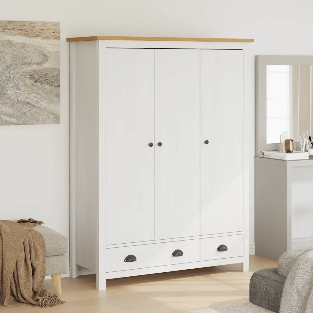 Armadio a 3 Ante Hill Bianco 127x50x170 cm in Legno di Pino