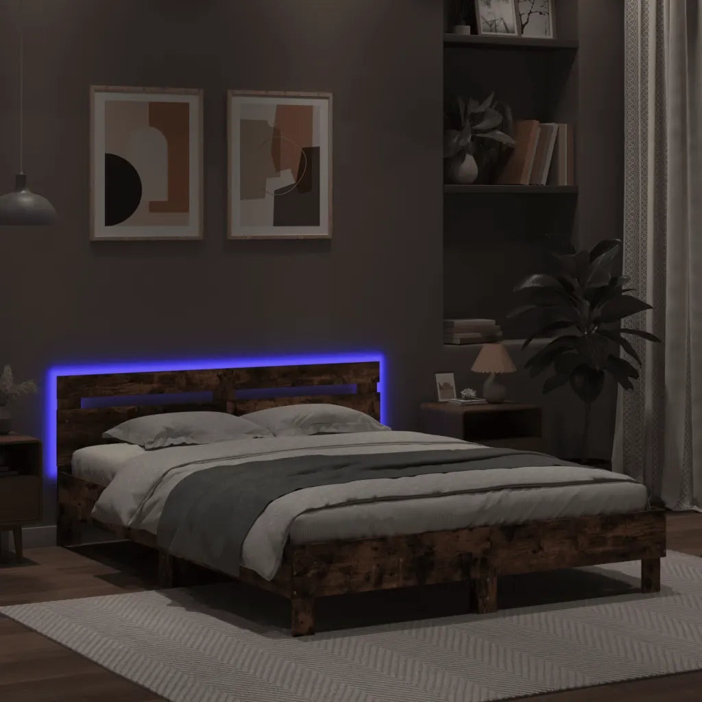 Giroletto con Testiera e LED Rovere Marrone 140x200 cm 3207552