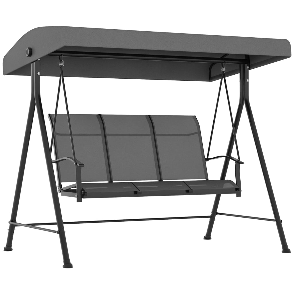 Dondolo da Giardino 3 Posti con Tettuccio Parasole Regolabile, 200x133x176 cm, Grigio Scuro