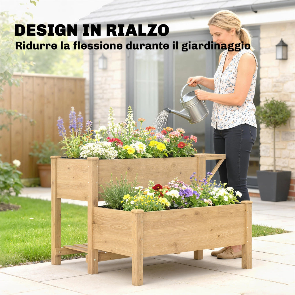 Letto per Orto Rialzato 119,5x102x76,5cm a 2 Livelli con Ripiani in Legno Marrone