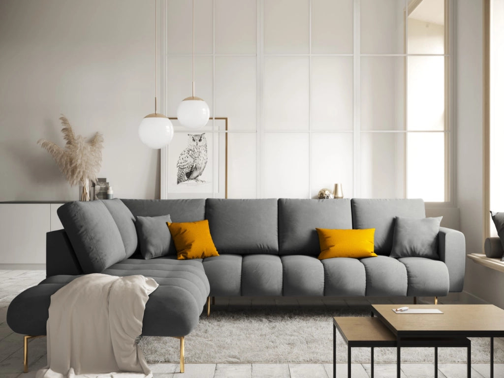 Cosmopolitan Design - Divano angolare sinistro "Hastings" 5 posti in velluto grigio 