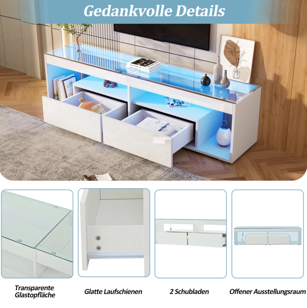 Mobile TV lucido bianco con LED e due cassetti