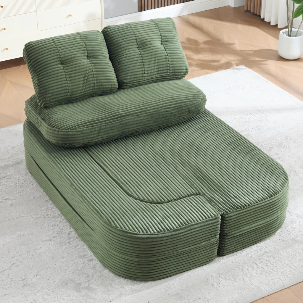 POLTRONA 2 in 1 trasformabile in chaise longue velluto a coste smeraldo con 2 portabicchieri