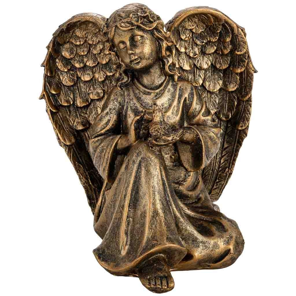Statuetta decorativa a forma di angelo in metallo placcato oro 25,5x21,5x26h cm