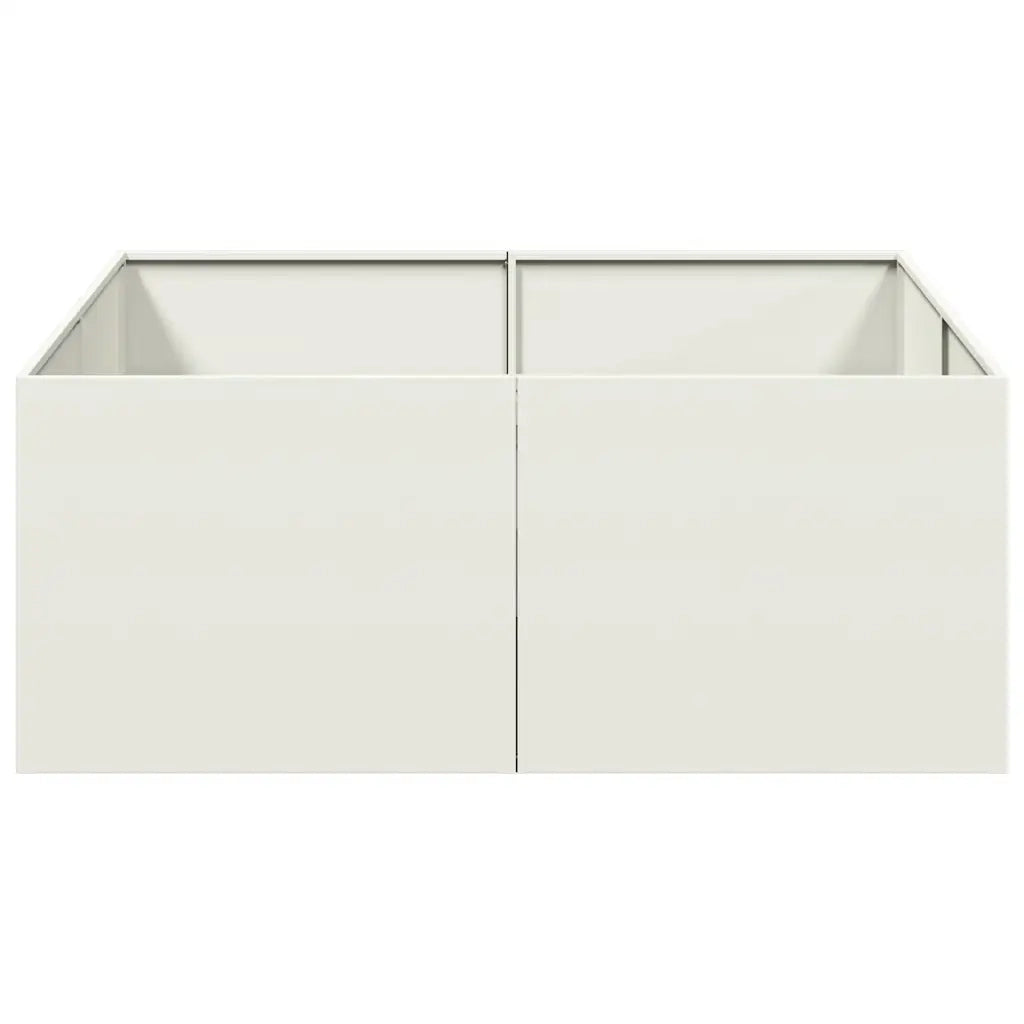 Fioriera quadrata da esterno dal design moderno 100 x 100 x 40 cm con fondo aperto in acciaio bianco 02_0051595
