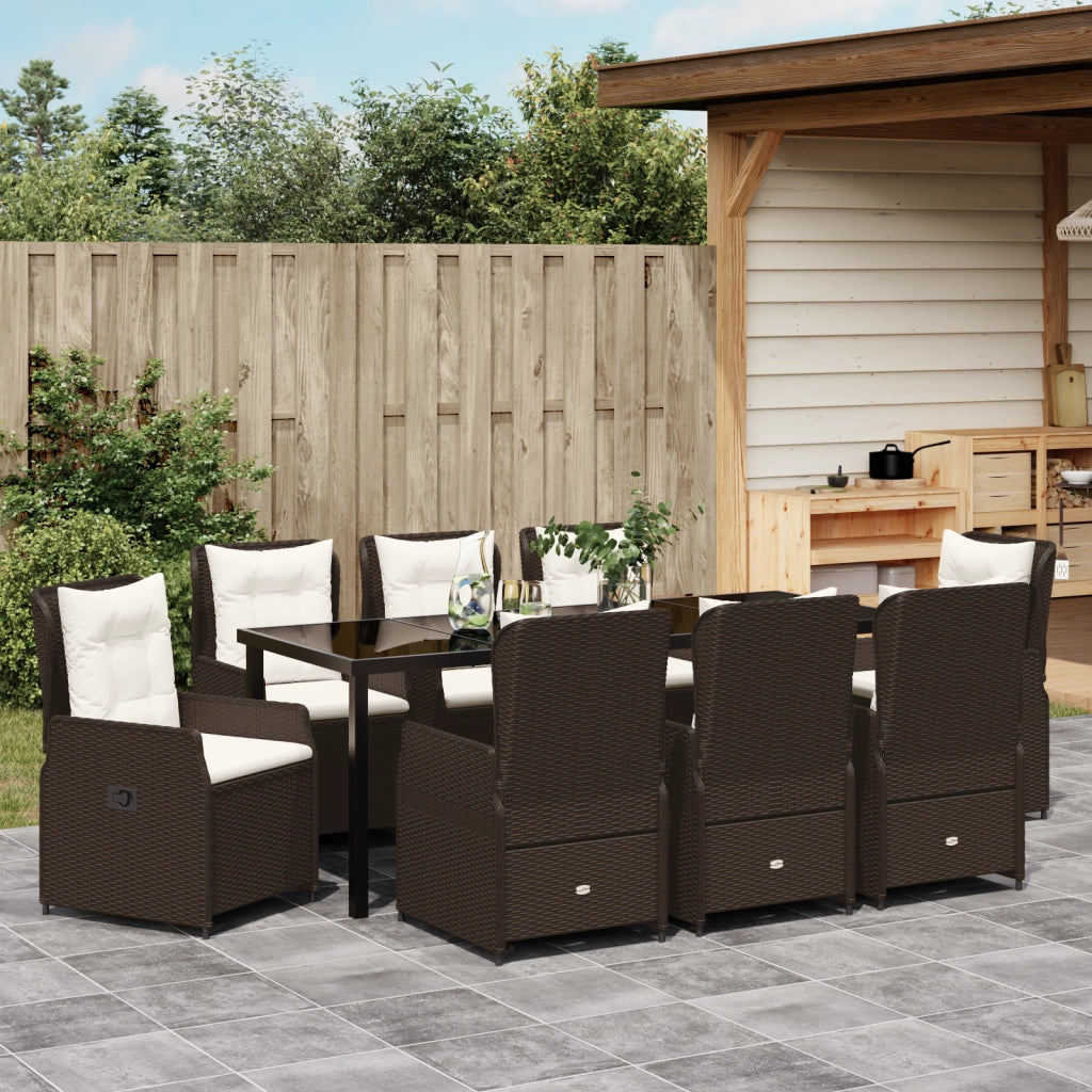 Set da Pranzo da Giardino in 9 Pezzi Marrone in Polyrattan