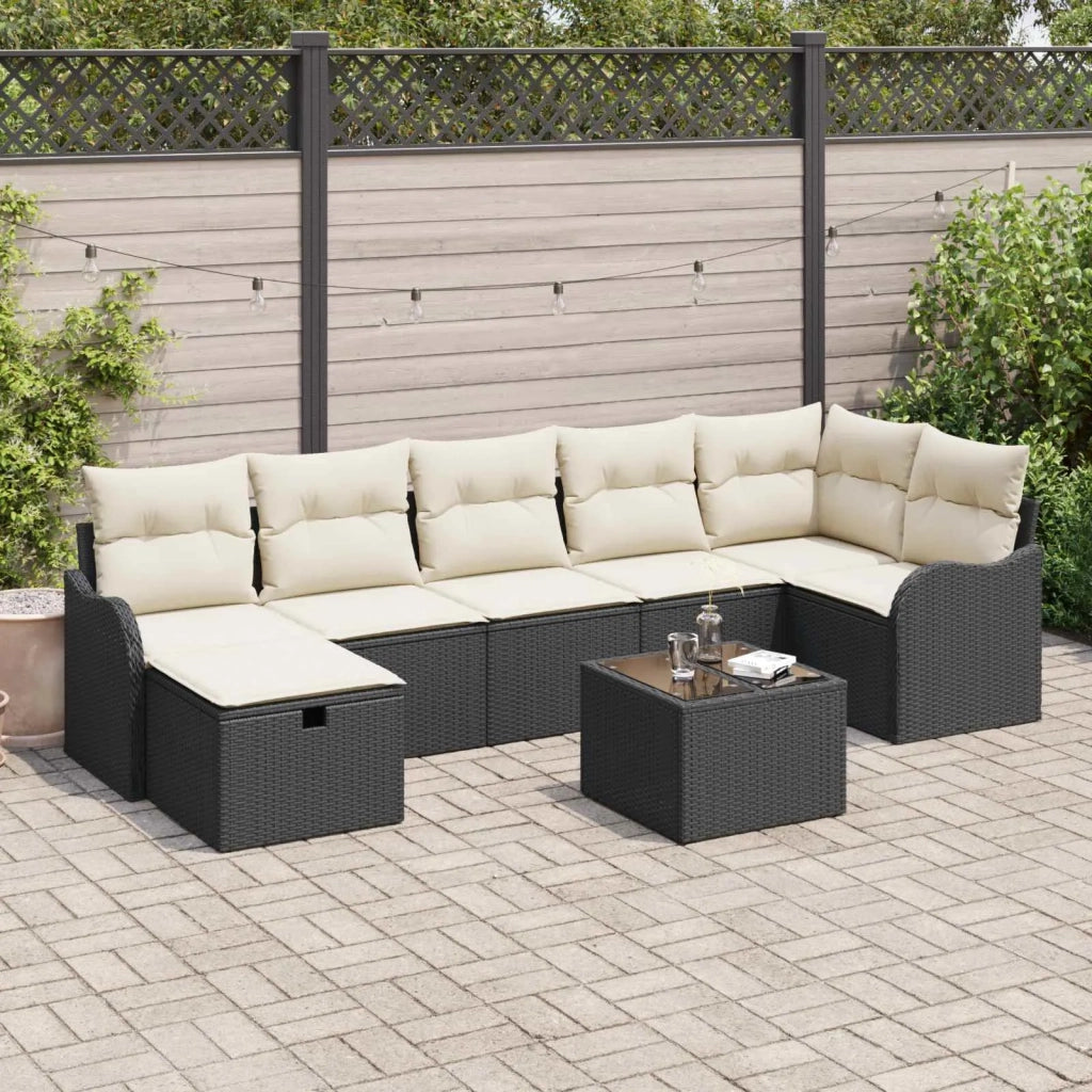 Set di divani con cuscino 8 pcs Nero e Crema polyrattan