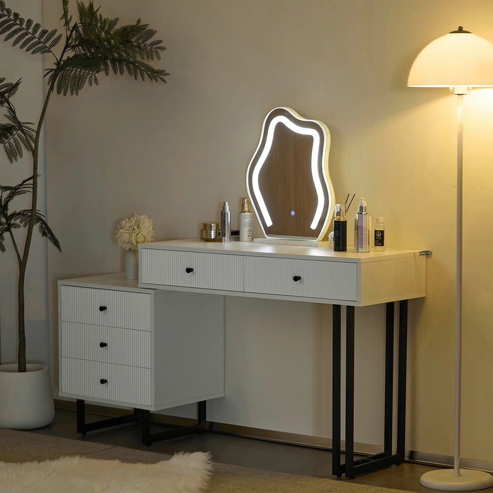 Coiffeuse con specchio e illuminazione LED - Xylo - L100/H76/P40 cm - Plateau coulissant, LED 3 colori