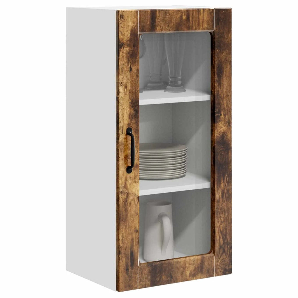 Pensile da cucina | Mobile in vetro da parete LUCCA 2 pz Rovere Fumo