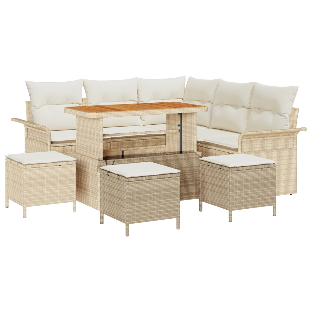 Set di divani da giardino 9 pezzi con cuscini Beige Polyrattan Acacia