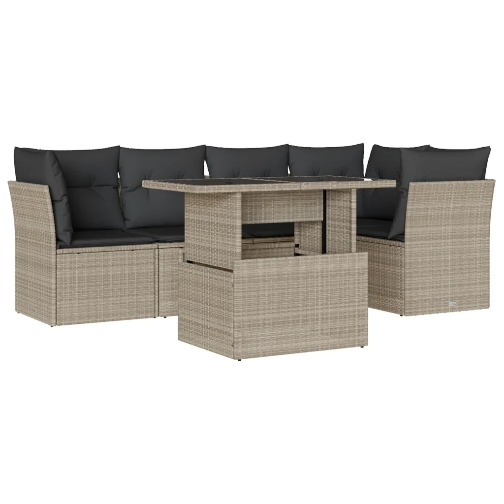Set Divano da Giardino 6pz con Cuscini Grigio Chiaro Polyrattan