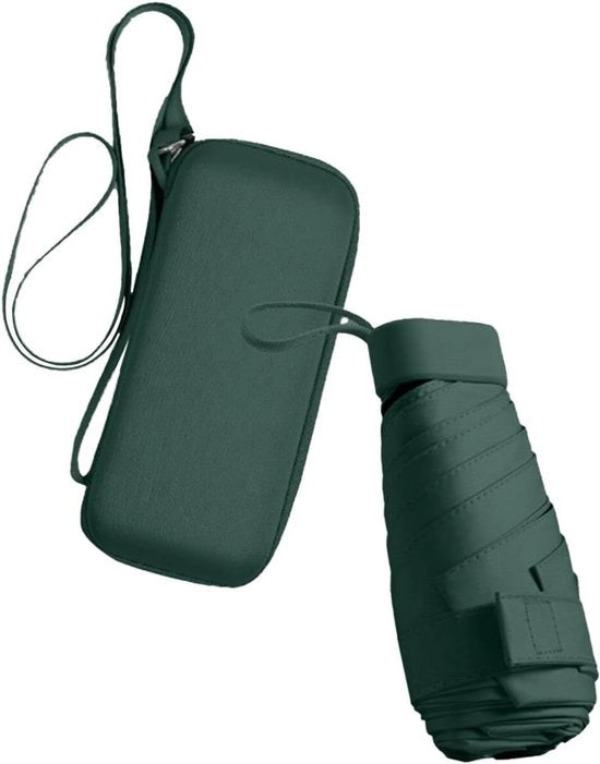 Parasole compattabile per sole e pioggia - protezione UV - verde bosco - 14cm x 4,5cm