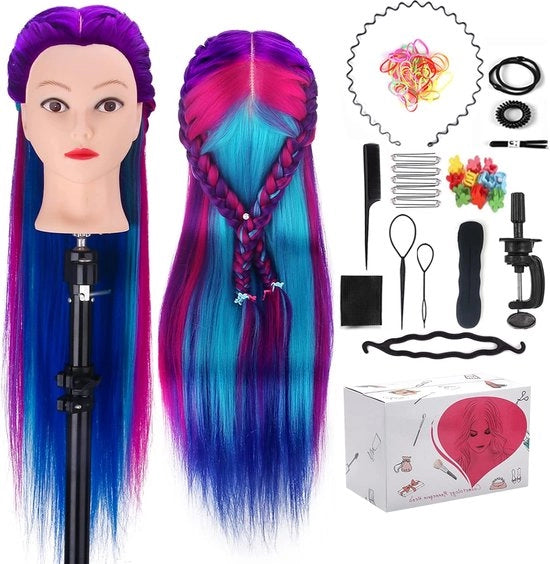 Capociglia sintetica, 26"-28" capociglia multicolore per allenamento, con tenaglia per tavolo e kit di velluto, viola-blù # 24