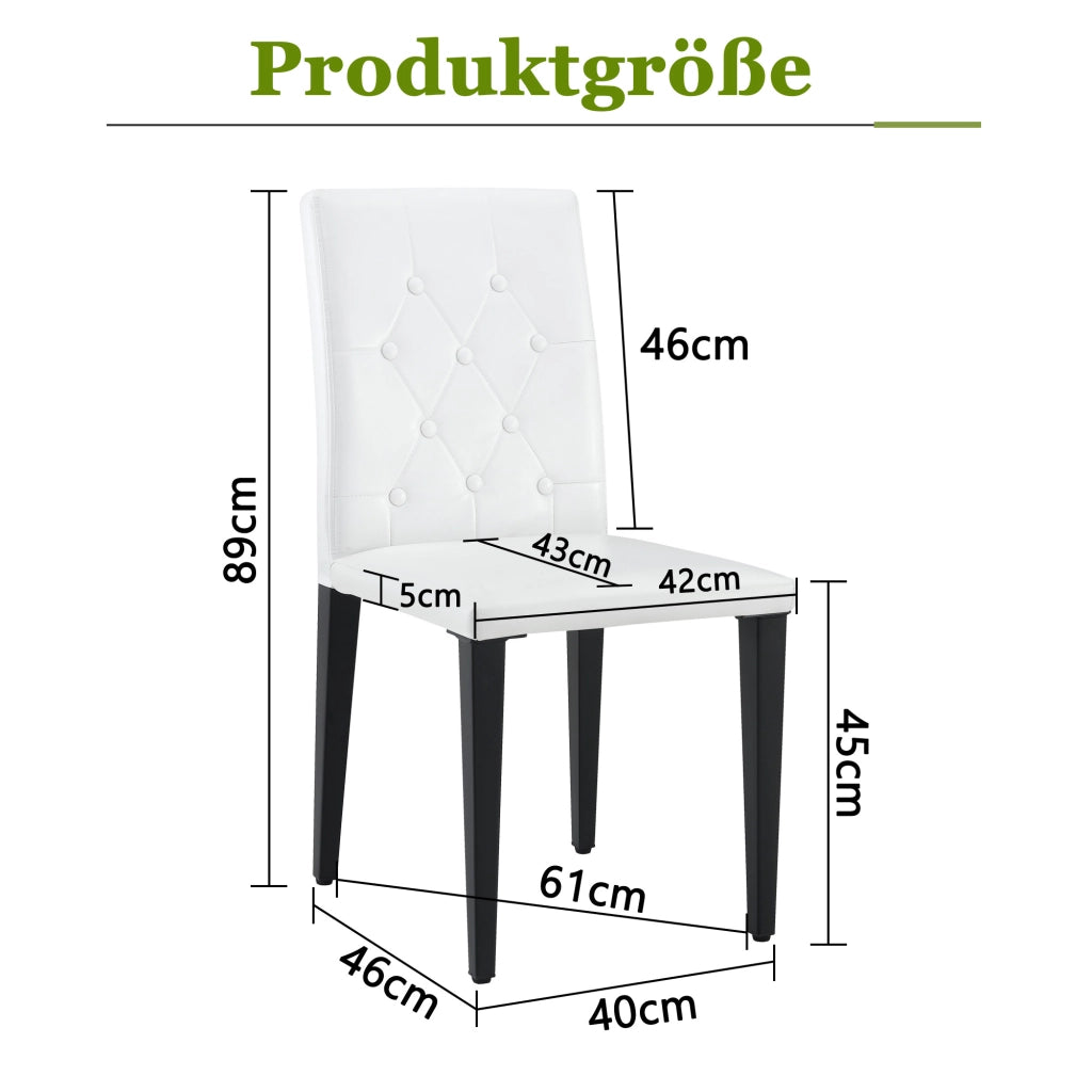 Sedia da Pranzo Set 4 Pezzi con Seduta in Schiuma, Gambe in Metallo, Similpelle Bianca e Nera