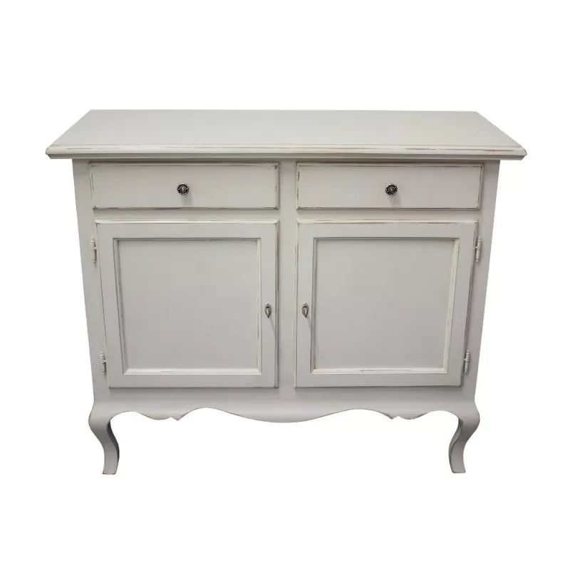 Madia credenza 2 porte 2 cassetti legno shabby bianco consumato 114x49x97 (3064) - Mobili 2G