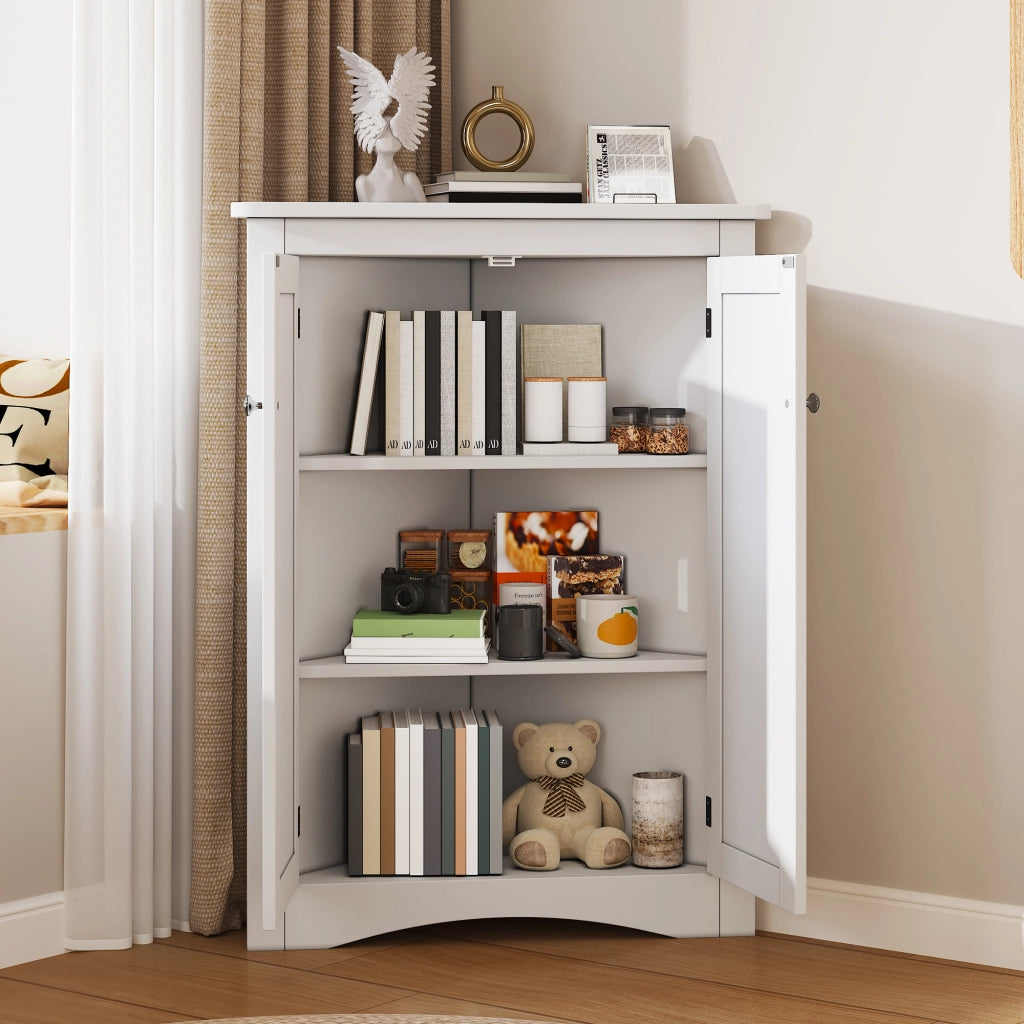 Mobile angolare da bagno con 2 ante e 2 ripiani; per bagno; in MDF; 61.5×80 cm; bianco