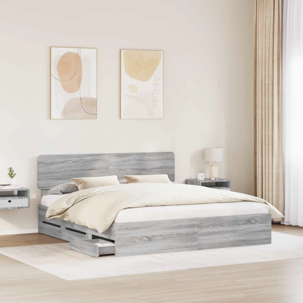 Struttura del letto con cassetto Sonoma grigia 200 x 200 cm