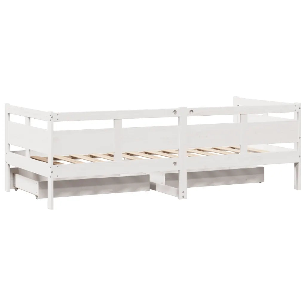 Dormeuse con Cassetti Bianco 90x190 cm Legno Massello di Pino