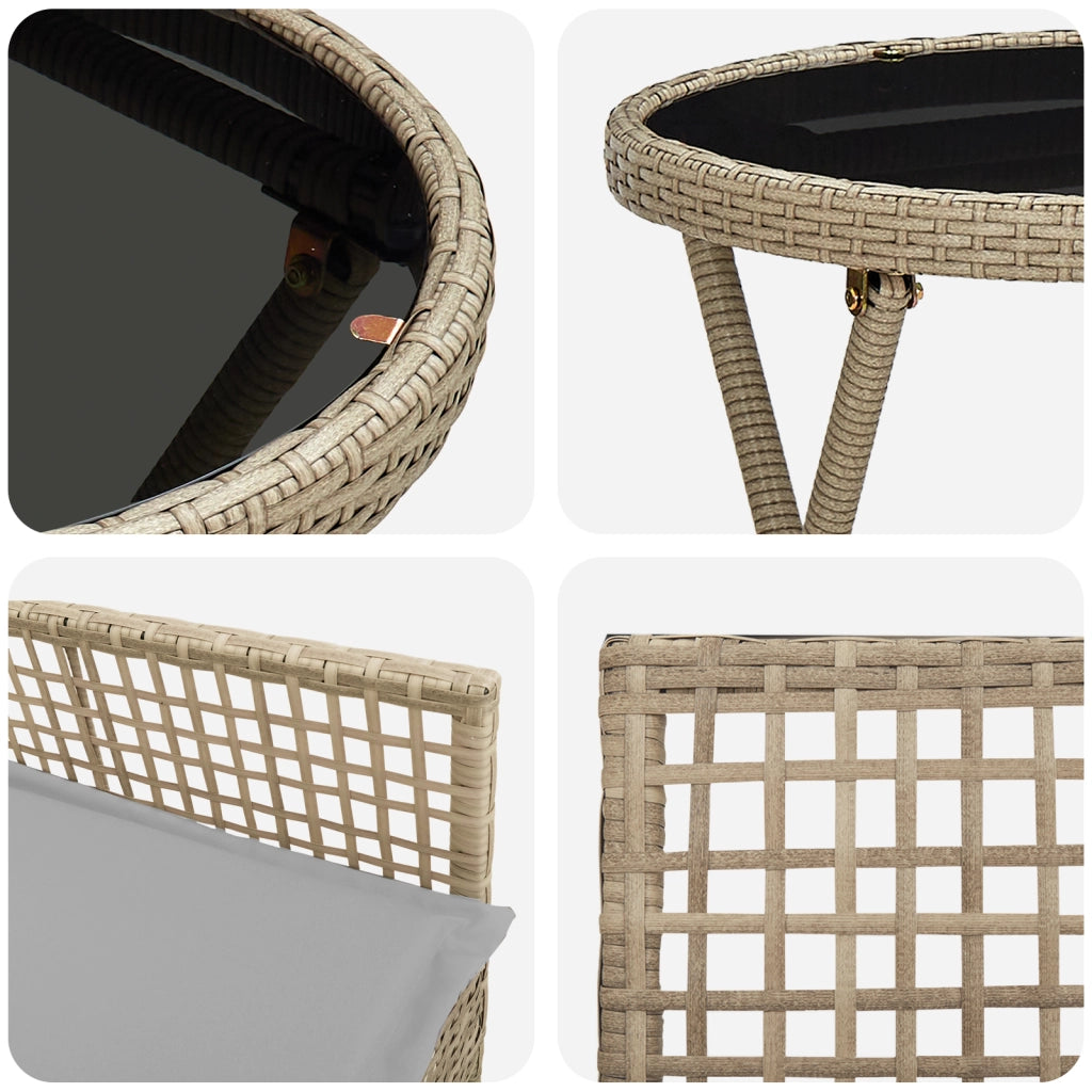 Set Bistro da Giardino a 3 Pezzi con Cuscini Beige in Polyrattan