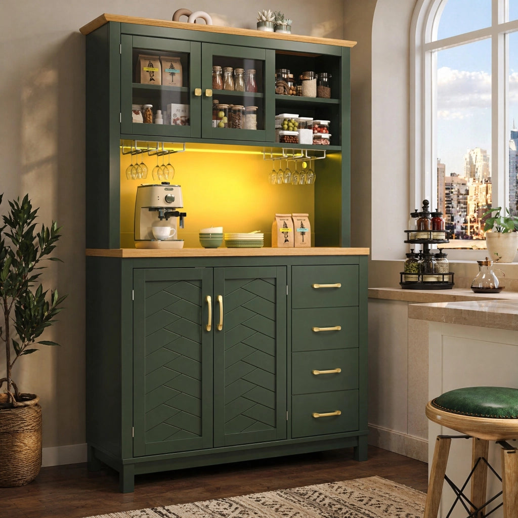 Mobile da cucina in MDF verde con LED, 105,5x40x180 cm