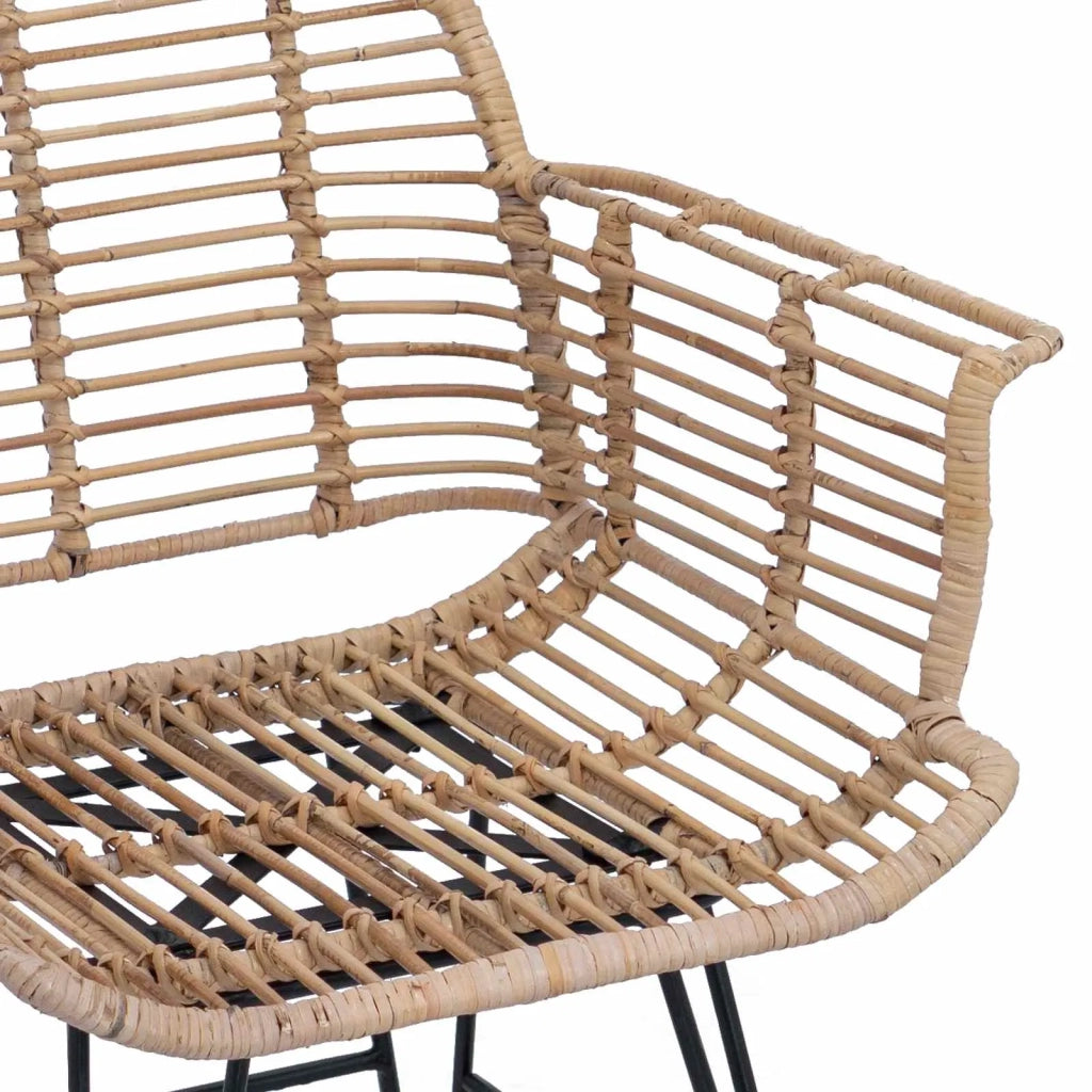 Sedia da pranzo 2 pcs Rattan e Ferro Naturale 57 x 55 x 85 cm
