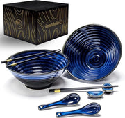 Set di 8 Piatti Ceramici Premium per Ramen con Bastoncini e Cucchiaio - Include Libro Elettronico con Ricette Saporite