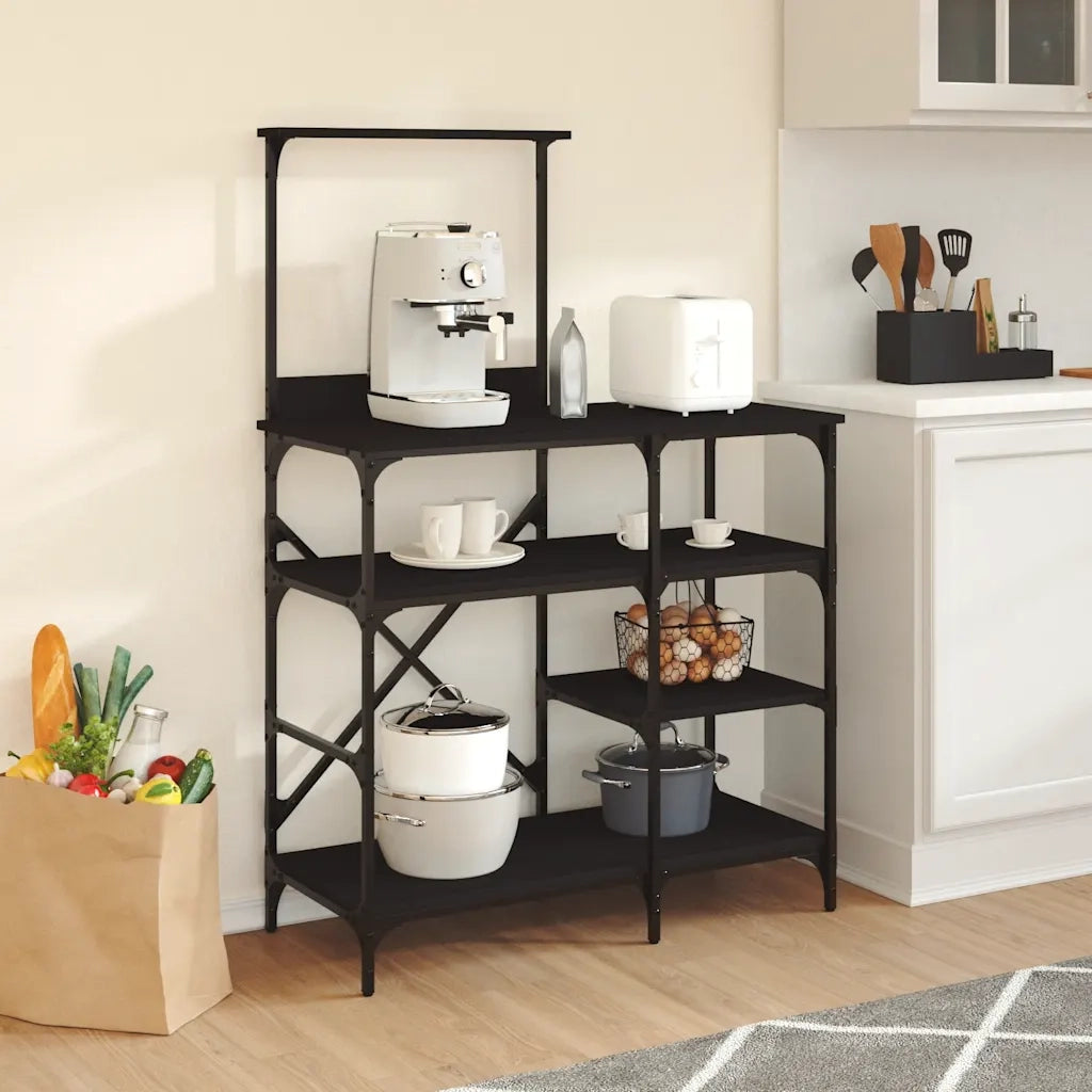 Mobile da Cucina Nero 90x40x132 cm Legno Multistrato e Metallo CFW2655546