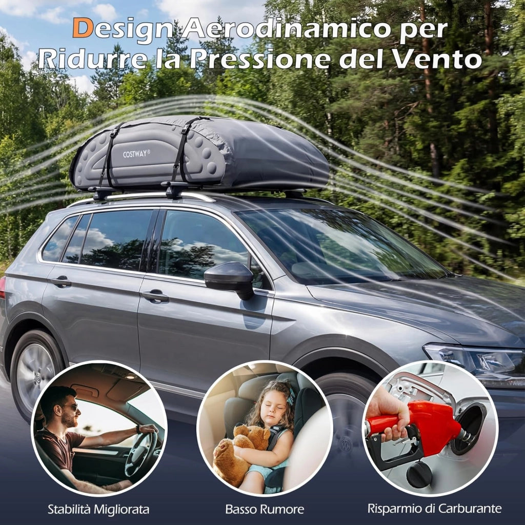 Borsa da Tetto per Auto Impermeabile 14Cu.Ft/400L, Box Tetto Universale Pieghevole con Borsa+ 4 Cinghie Rinforze+ 4 Ganci, Portabagagli per Tutti i Veicoli con/senza Barre Portapacchi (Grigio)