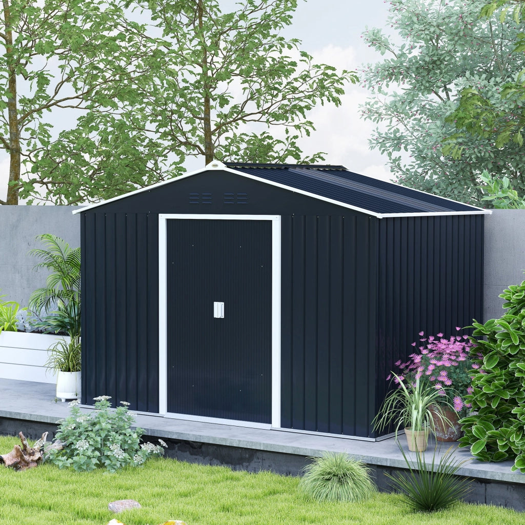 Casetta Box da Giardino Porta Attrezzi 277x195x192 cm con 2 Porte Scorrevoli Grigio Scuro
