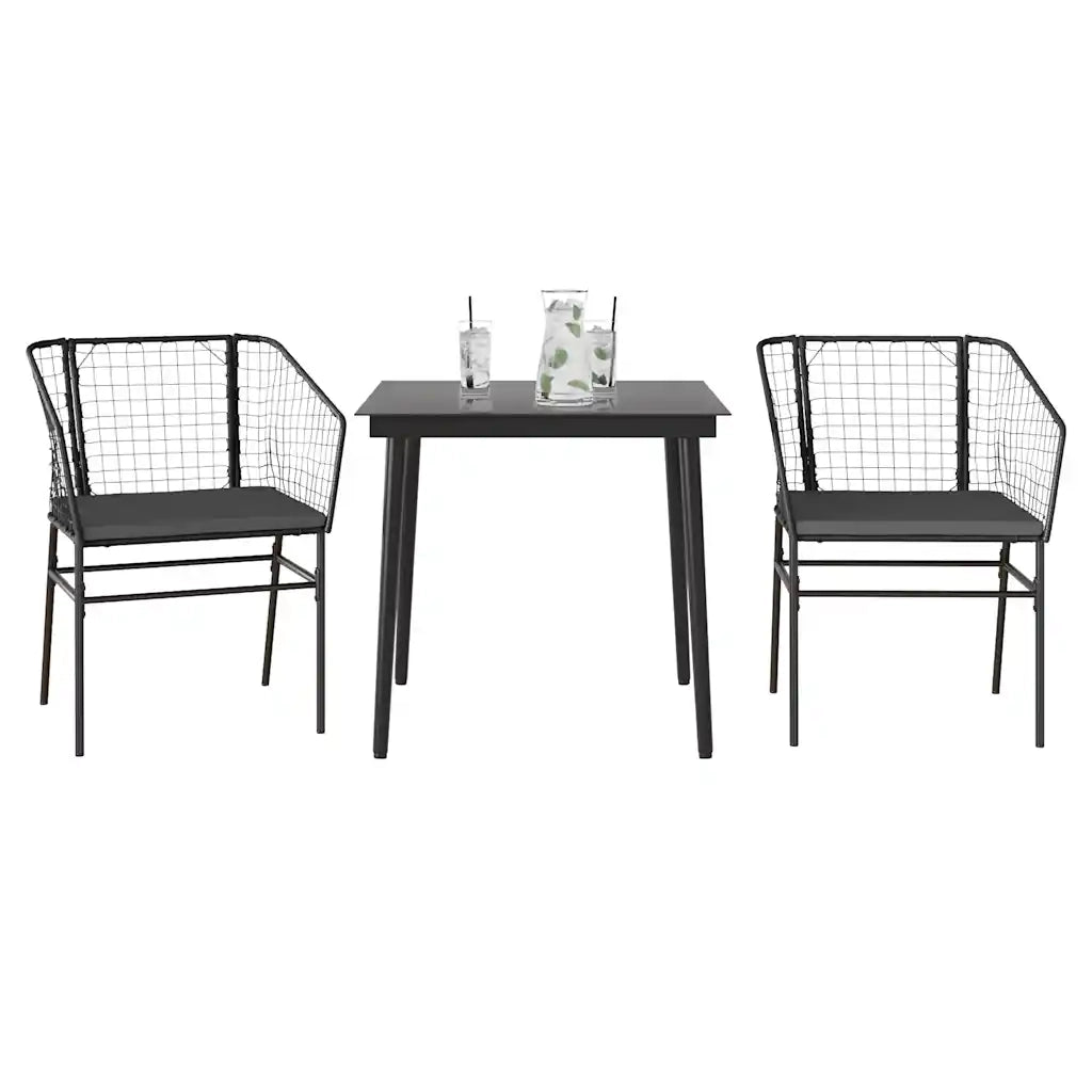 Set da Pranzo da Giardino 3 pz | Set Salotto da Giardino con Cuscini Polyrattan Vetro