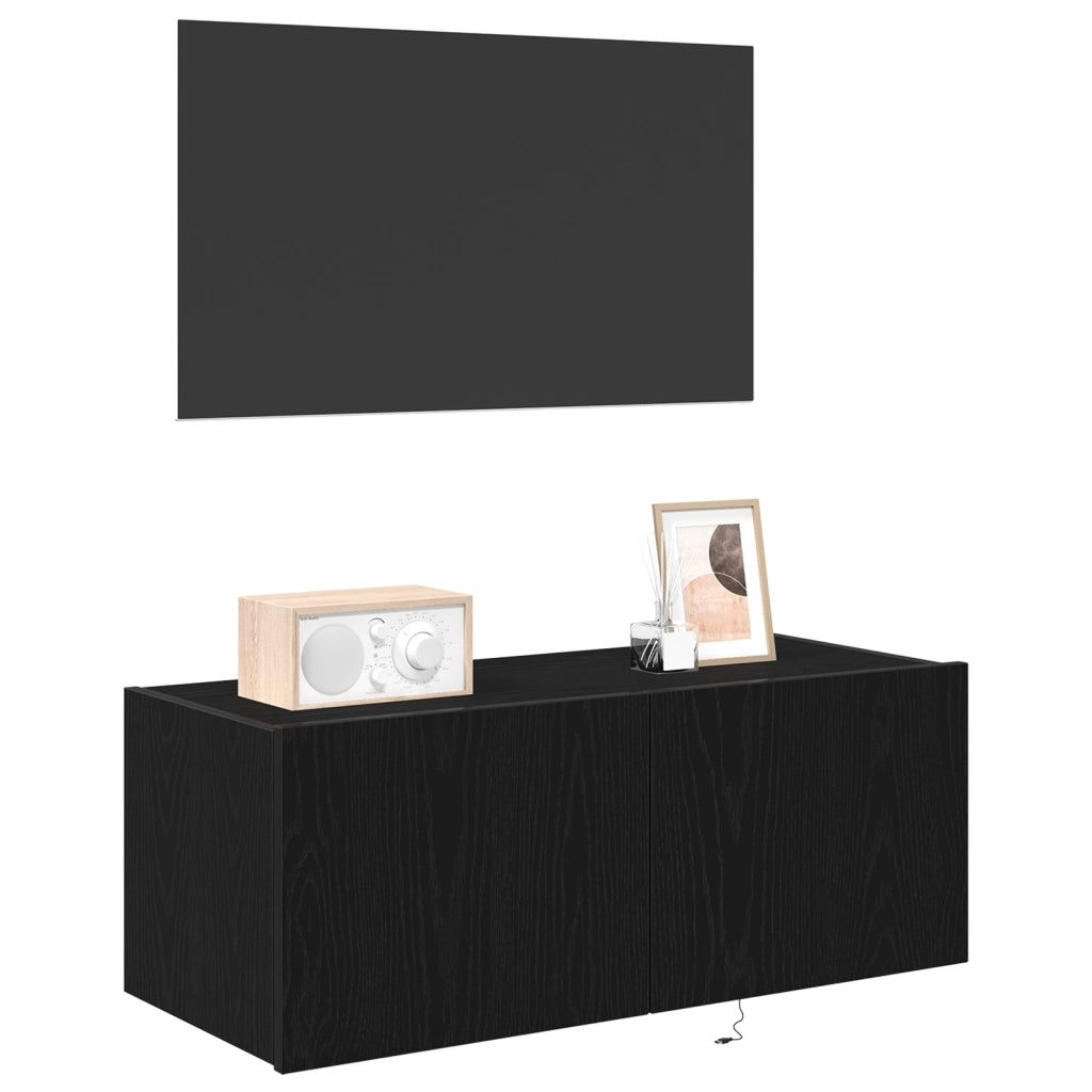 Mobile TV  con luci LED Rovere Nero 80x35x31 cm