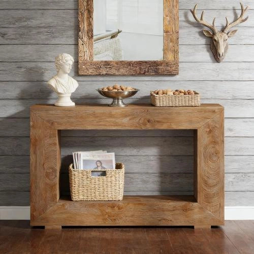 Consolle da ingresso in legno con spazio contenitore e stile rustico marrone 120 × 30 × 83.5 cm