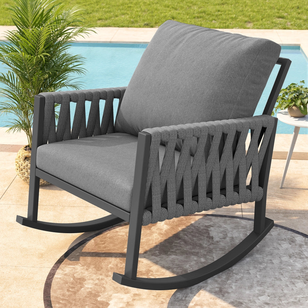 Sedia a Dondolo da Giardino con Cuscini ¨C MINIMAL ¨C Polyrattan, Metallo, Esterno