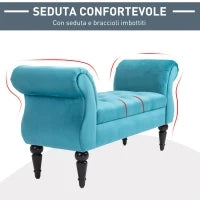 Panca Fondoletto in Stile Vintage, Struttura in Legno e Seduta Imbottita Stile Chesterfield, Azzurra 117 x 40 x 58cm