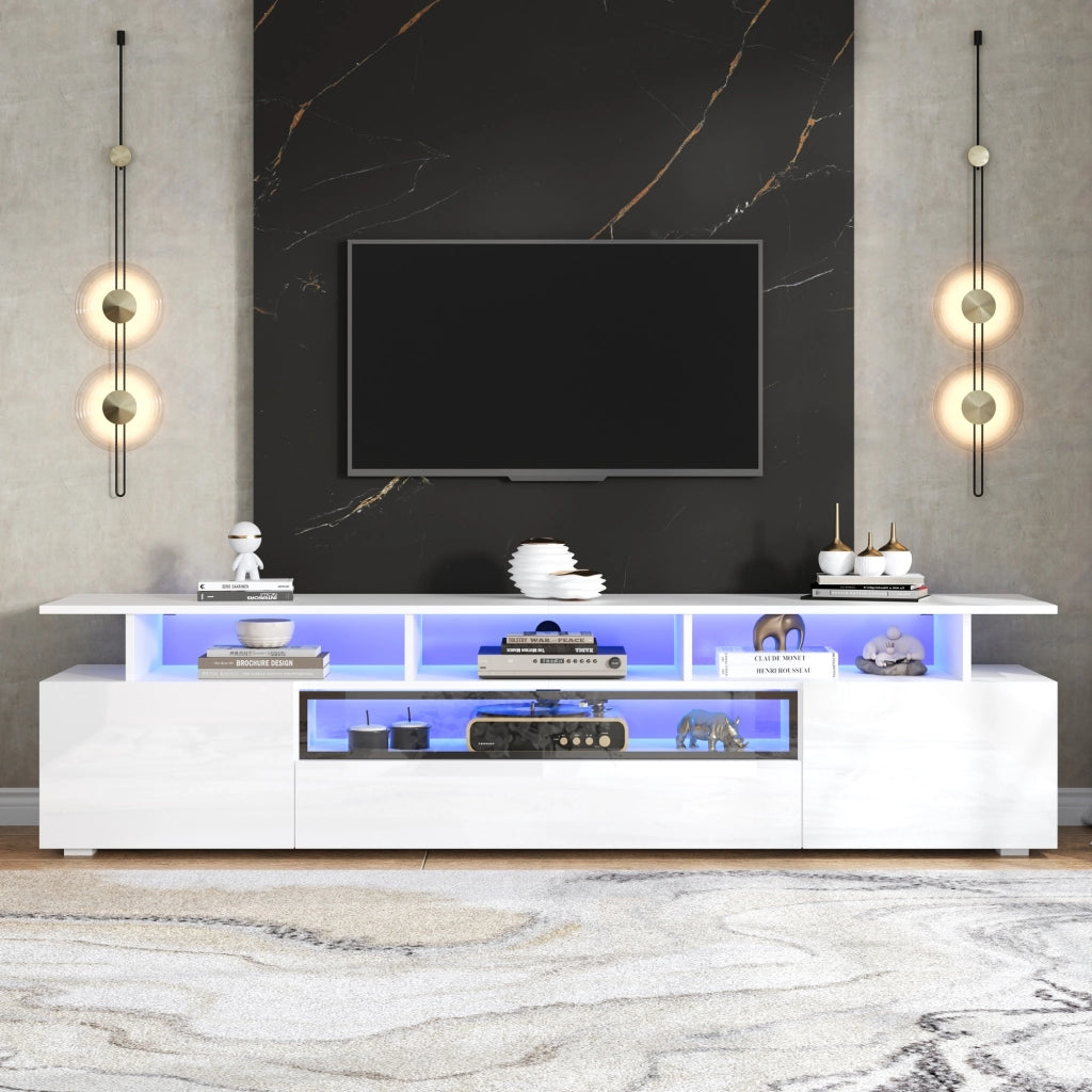Mobile TV con 2 ante; 1 cassetto e luci LED - per soggiorno - 180 x 38 x 45 cm - bianco