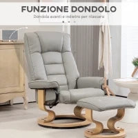 Poltrona Reclinabile a 130° con Pouf Poggiapiedi in Finta Pelle, Base Girevole e Dondolo, Grigio