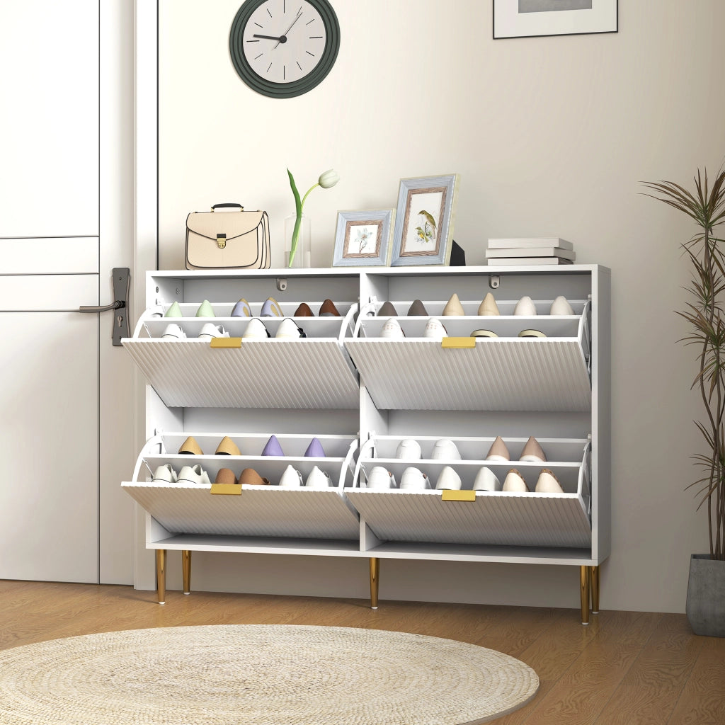 Scarpiera Slim con 4 Cassetti Ribaltabili per 20 Paia di Scarpe 105x24x91,5 cm Design Moderno in MDF Bianco