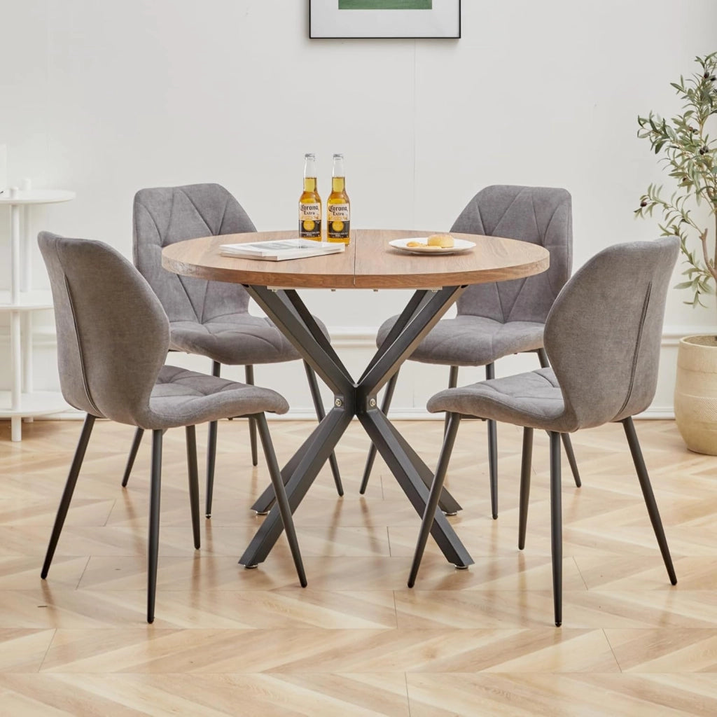 GrandCA HOME Set di 6 Sedie da Pranzo, Sedie da Pranzo Imbottite, Sedie da Cucina Nordiche con Gambe in Metallo, Cuscini in Tessuto a Rombi,Grigio scuro-R