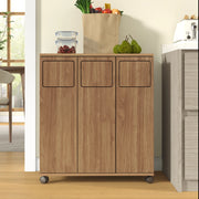 Mobiletto per raccolta differenziata a 3 scomparti con ruote, effetto rovere, 69,3x35x80,3 cm