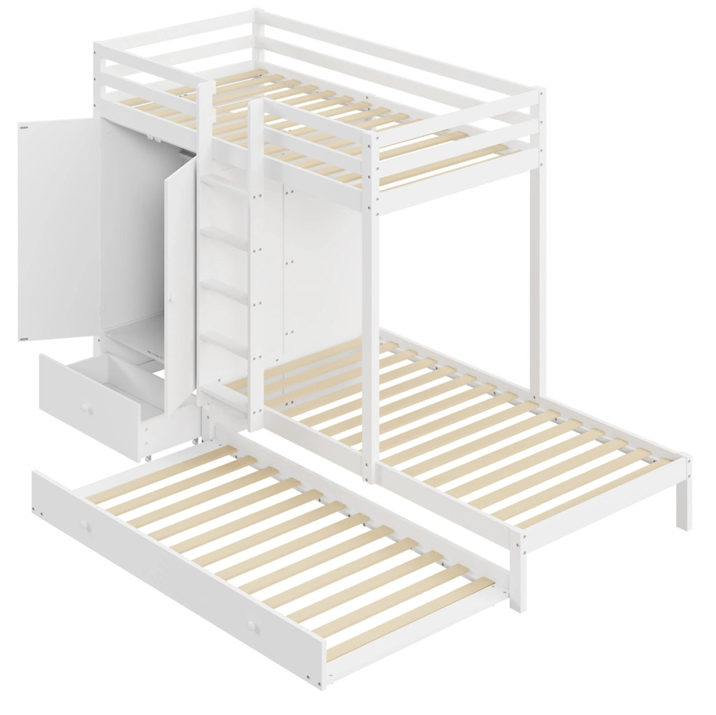 Letto a castello 90x200 estraibile con armadio e cassetti bianco