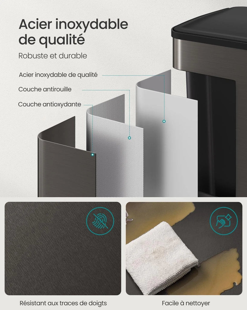 Pattumiera da cucina 2 x 30 litri 2 scomparti pattumiera a pedale con coperchio a chiusura ammortizzata secchi interni in acciaio 15 sacchi per la spazzatura inclusi grigio 12_0007181