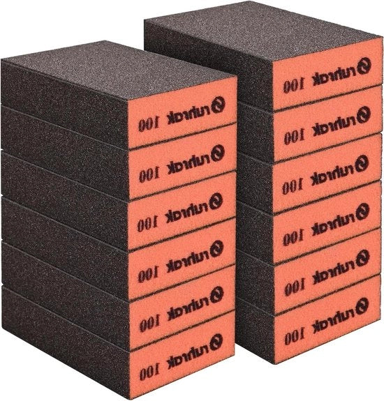 Set di Schiume abrasive Premium da 12 pezzi con 100 grani per uso nat e asciutto, schiume abrasive riciclabili per legno, plastica, gesso e metallo.