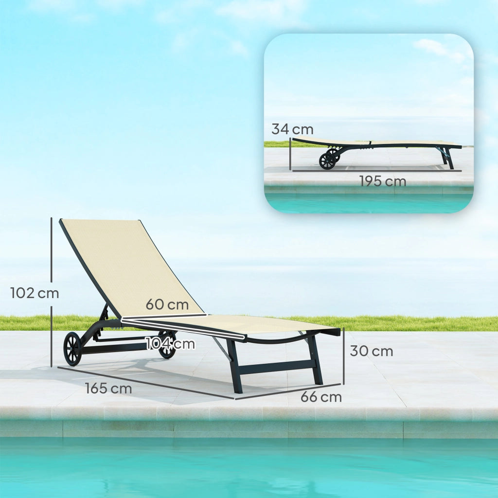 Lettino da Sole in Alluminio con Cuscini Textilene ¨C zephmum ¨C 2 Pezzi, Colore Cachi